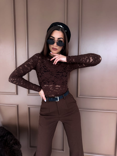 "SERENITY" mežģīņu tops HS10035 - CHOCO